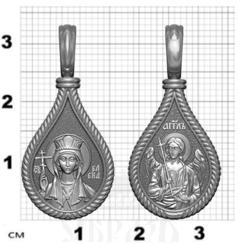 нательная икона св. равноапостольная елена константинопольская царица, серебро 925 проба с платинированием (арт. 06.017р)